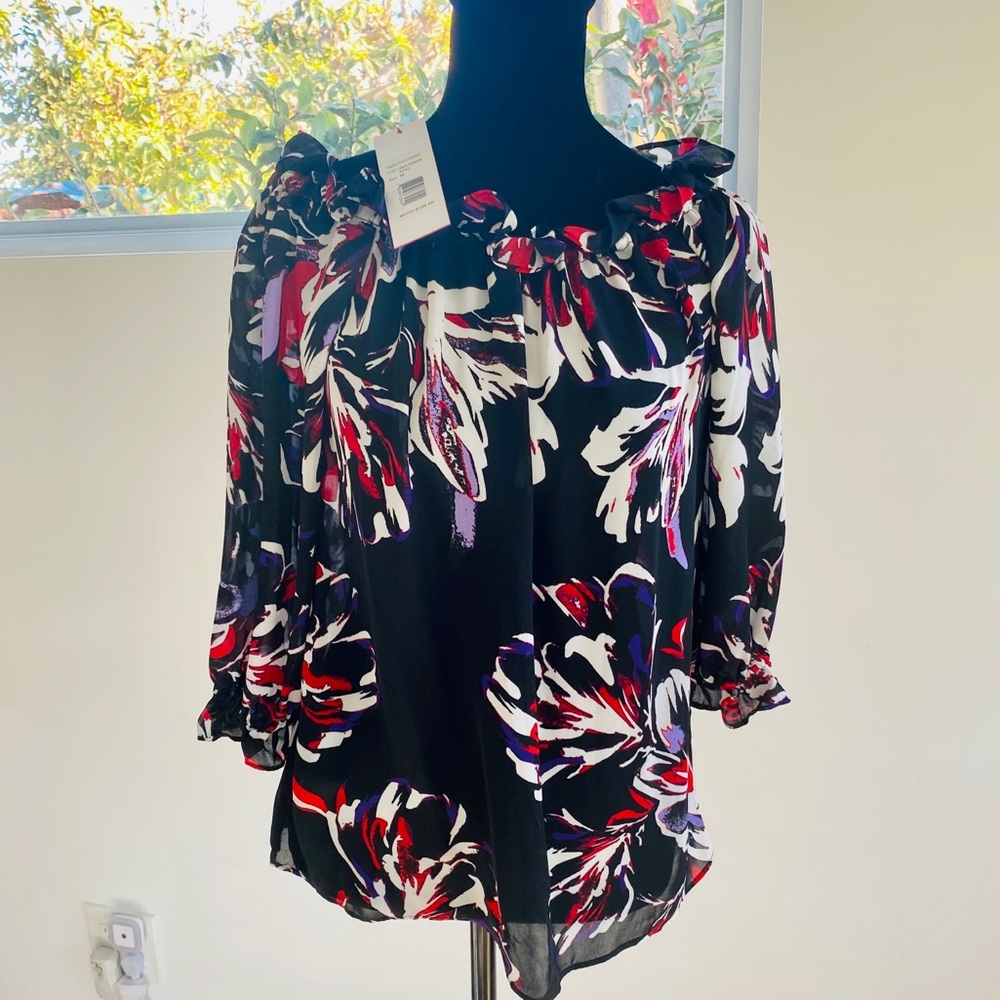 Parker Black Waterlily Off-the-Shoulder Blouse